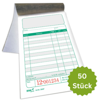 50 x RNK Kassenzettel 2 x 50 Blatt 96 x 167 mm 2-farbig nummeriert 2952F