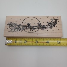 Northwoods Santa Reindeer Flying Sleigh Moon N9266 Wood Mounted Rubber Stamp
