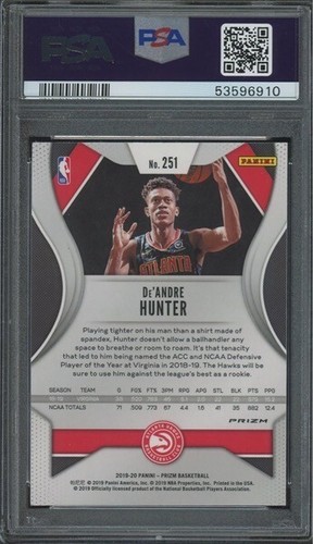 2019 PANINI PRIZM De'ANDRE HUNTER ORANGE ICE #251 RC ROOKIE PSA 10 GEM HAWKS - 第 2/2 張圖片