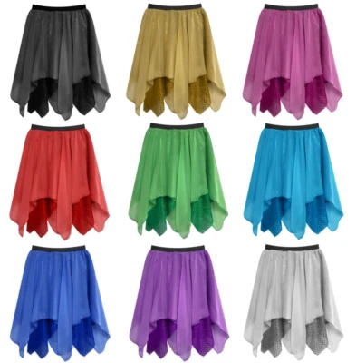 INSPIRED COSTUMES GIRLS Chiffon & SEQUIN Sparkle LYRICAL SKIRT Dance Show Festival Costume UK