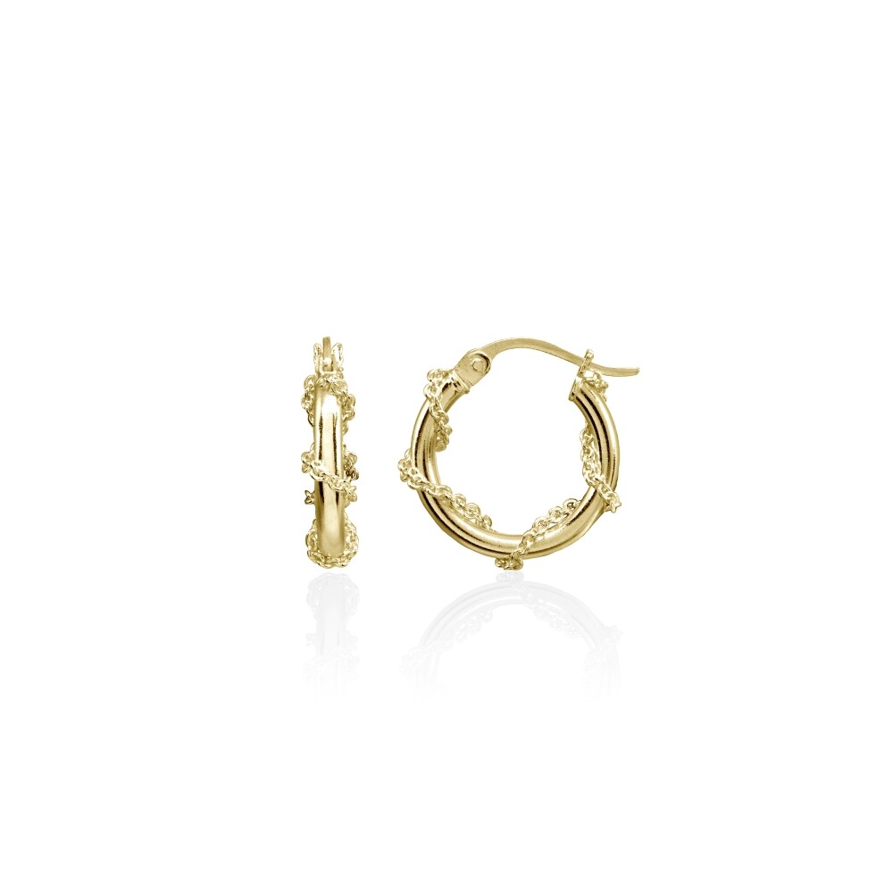 15mm Chain Wrap Click-Top Gold Flashed Sterling Silver Hoop