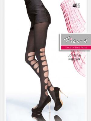 FIORE LORRAINE CUT OUT DESIGN 40 DENIER PANTYHOSE TIGHTS 3 SIZES GRAPHITE