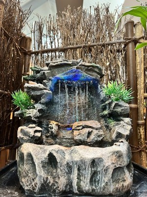 Rock Waterfall Outdoor Water Feature Fountain,Gray Resin, LED Light, Corded#7002