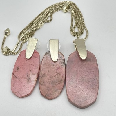 Kendra Scott Inez Pink Rhodonite Necklace And Earrings Gold Tone