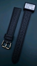18mm CONDOR GENUINE CALF LEATHER CAMEL GRAIN LONG BLACK WATCH STRAP GOLD BUCKLE