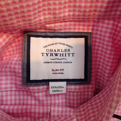 Charles Tyrwhitt Dress Shirt Mens 15.5-32 Pink/White Slim Fit non iron cotton - Picture 3 of 12