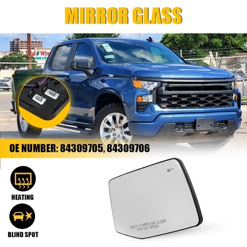 For 2019-2024 Chevrolet Silverado 1500 Mirror Glass W/Spotter Heated Right Side