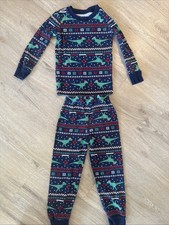 Gymboree Matching Christmas Dinosaur Pajamas Navy Blue Sz 4 Youth Kids Boys Girl