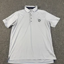 Greyson Polo Shirt Mens Large Blue White Striped Golf Performance Brave Shave