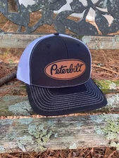 Black white peterbilt richardson 112 Snapback Trucker Hat Cap leather patch