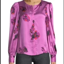 Joie Antonela Fuschia Floral Print Puff Sleeve Blouse Med NWT