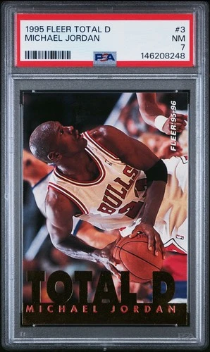 MICHAEL JORDAN CHICAGO BULLS 1995 FLEER NBA BASKETBALL TOTAL D CARD #3 PSA 7