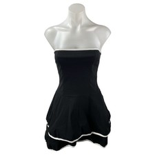 NEW PrettyLittleThing Black Strapless Sleeveless Ruffle Mini A-Line Tube Dress 0