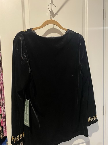 Tunica in velluto nero Coldwater Creek nuova con etichette accenti oro donna taglia large 14 - Foto 6 di 6