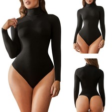 Shapewear Bodysuit Tummy Control High Neck Body Shaper Seamless Long Sleeve Tops