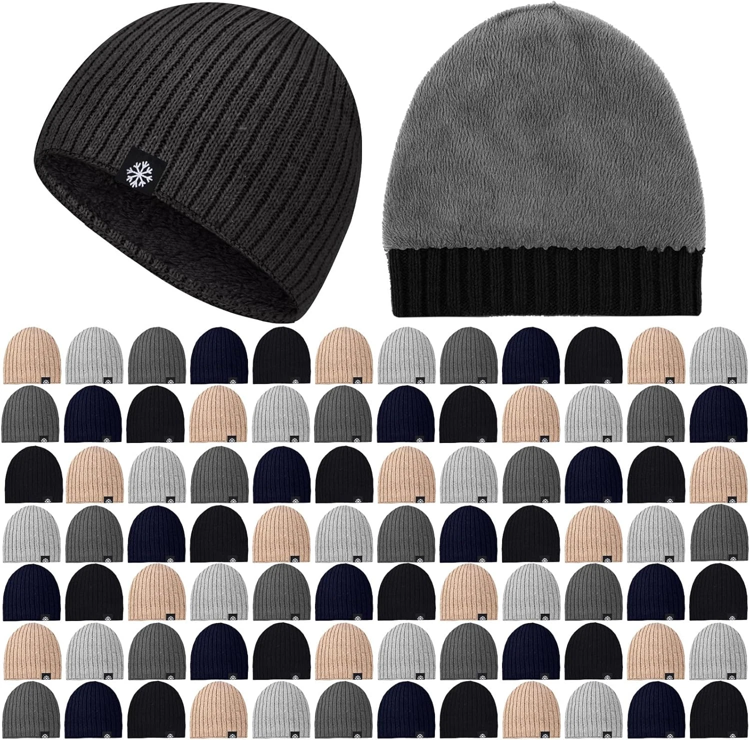 80 Warm Fleece-Lined Beanie Hats for Homeless - Donation Pack of 80