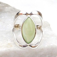 Natural Green Prehinite gemstone Ring 925 Sterling Silver Marquise Ring-R307