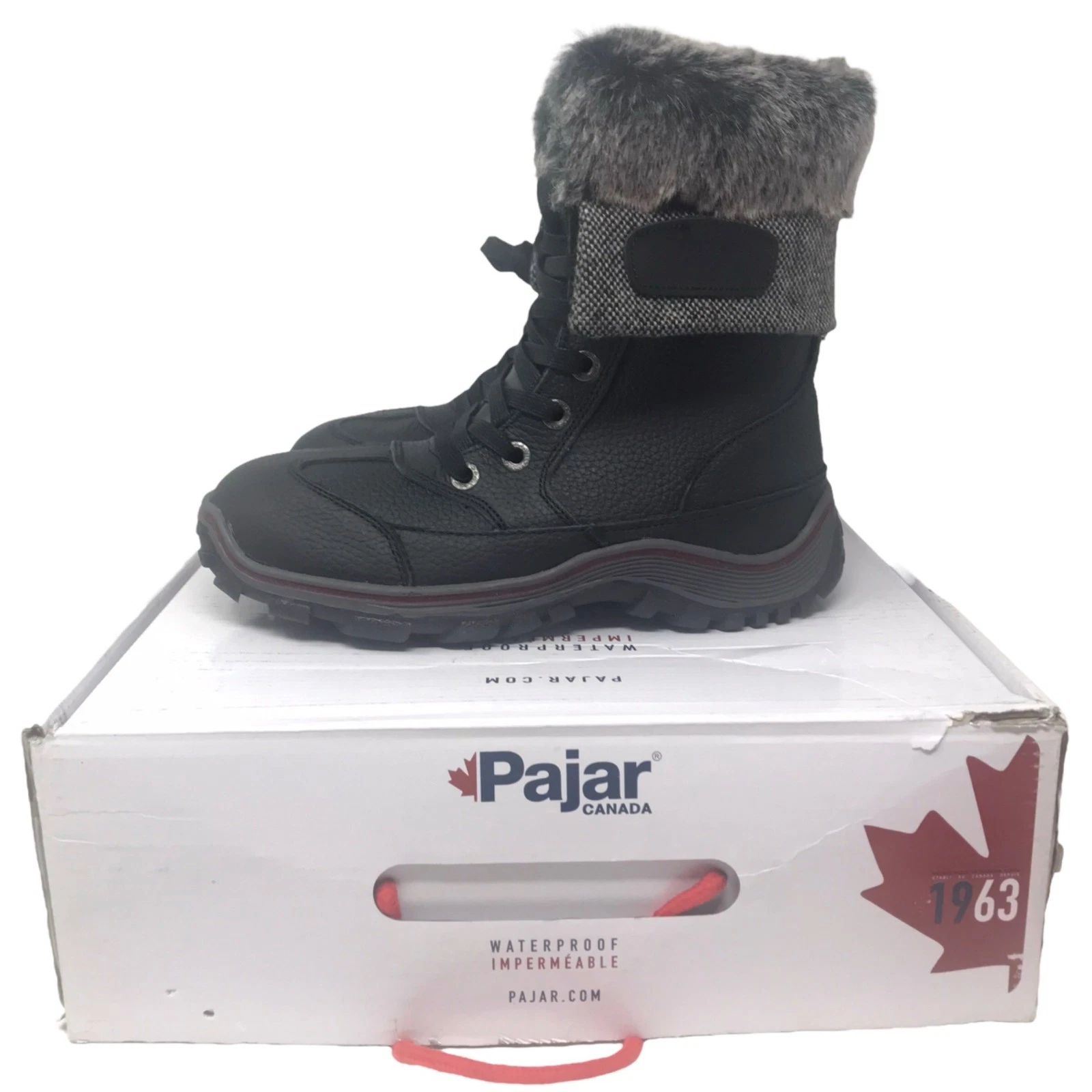 Womens Pajar Alice Black Leather Winter Snow Lace Up Mid Calf Boots Size 9-9.5