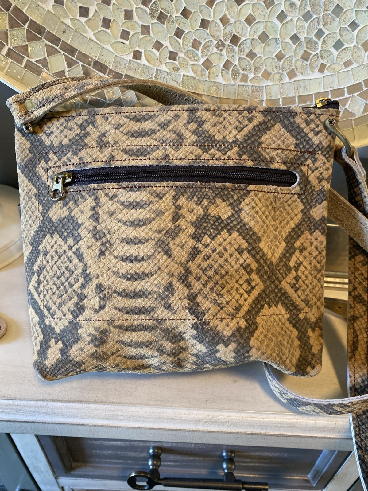 Down Home Leather Python Snakeskin Print Crossbod… - image 3