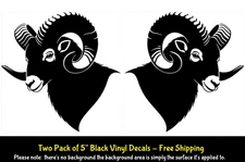 Ram Head Rendering Graphic Two 5" Black Vinyl Decals Car Windows Laptop Tablet