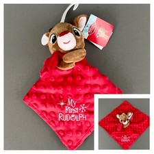 My First Rudolph Red Nosed Reindeer Baby Plush Rattle Snuggle Blanket Lovey New