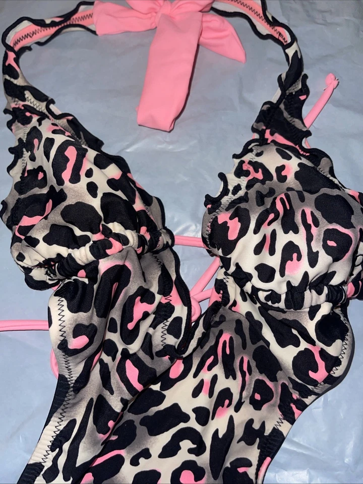 OP SZ Small Jrs 3-5 Cheetah Print W Pink Monokini Suit Padded - Image 2 of 4