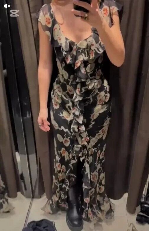 Zara Kate Moss Printed Black Dress M & L New image 2