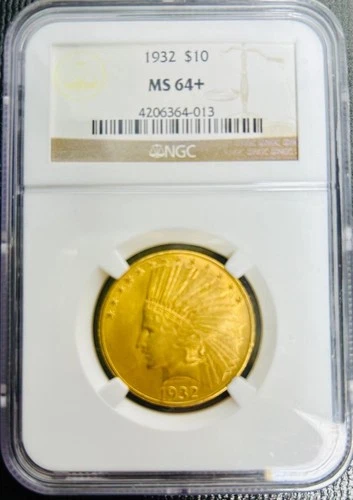 1932 P US American $10 Eagle Indian Head Gold Coin Graded NGC MS 64+
