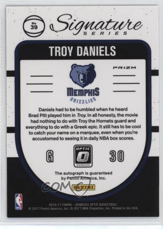2016 Panini Donruss Optic Signature Series Holo Silver Prizm Troy Daniels Auto - Image 2 of 2