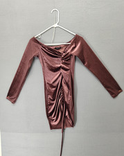 Fashion Nova Dress Womens Large Velvet Off Shoulder Ruched Long Sleeve Mini