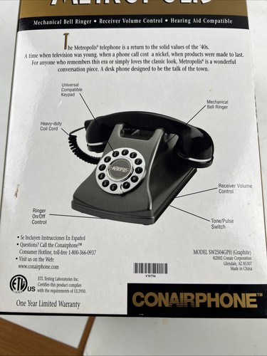 NEW IN BOX! Metropolis Classic Design Telephone by Conair SW-2504GPH - Picture 4 of 4