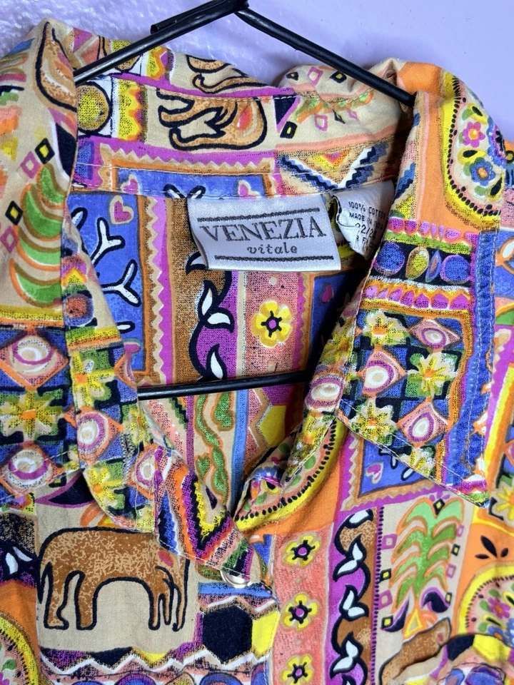 Camisa De Colección Venezia Vitale Para Hombres 2XL Audaz Retro Estampado Tribal Abotonada Arte Boho Foto 3 de 4