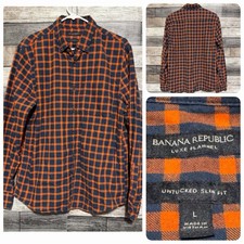 Banana Republic Luxe Flannel Untucked Slim Fit Button Up Shirt Men  s L Orange