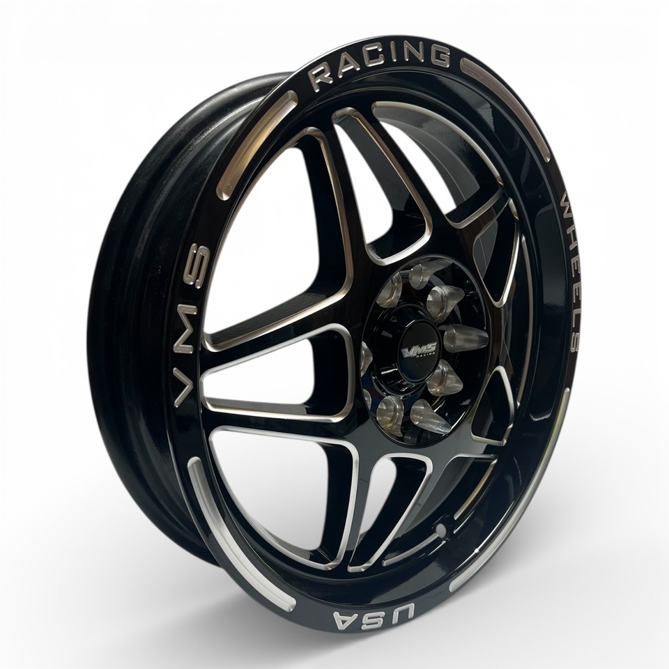 (TWO) 15X3.5 VMS RACING DELTA DRAG SKINNES BLACK RIMS WHEELS 5X100 ...
