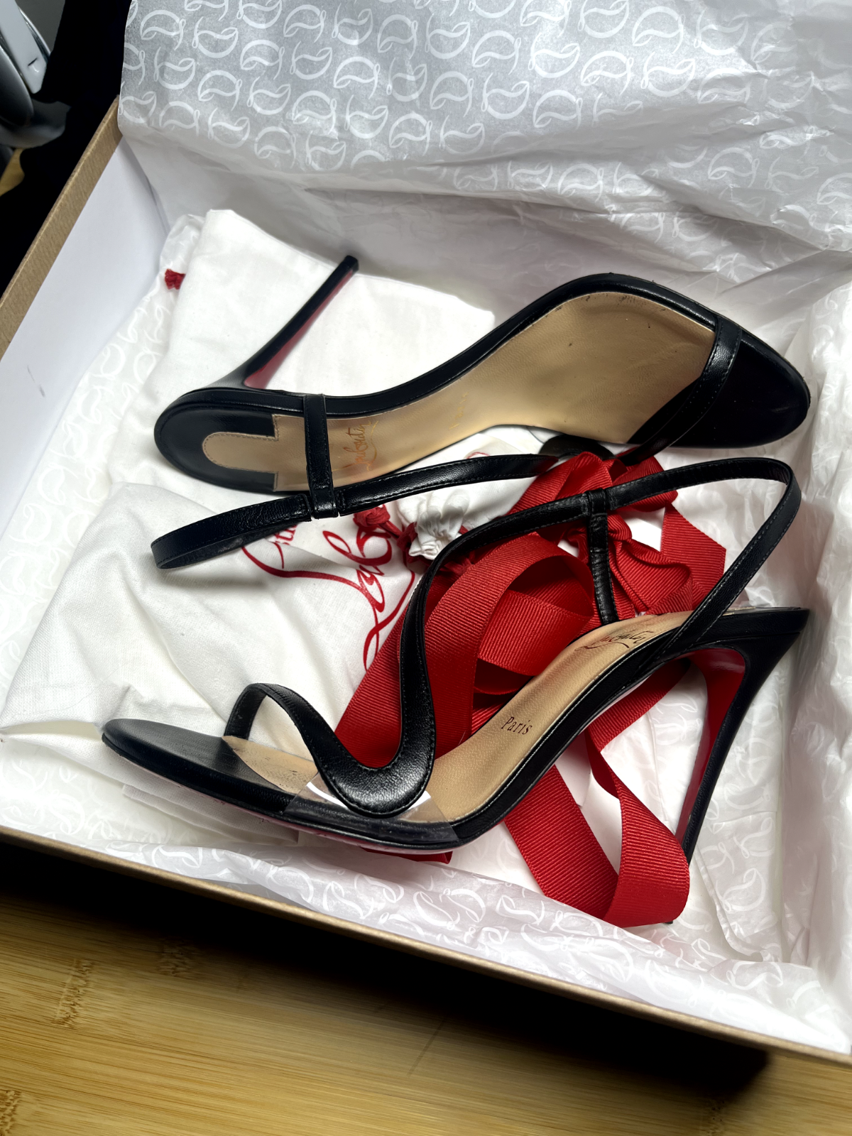 Christian Louboutin Rosalie Black Leather Strappy Heeled Sandals size 38.5