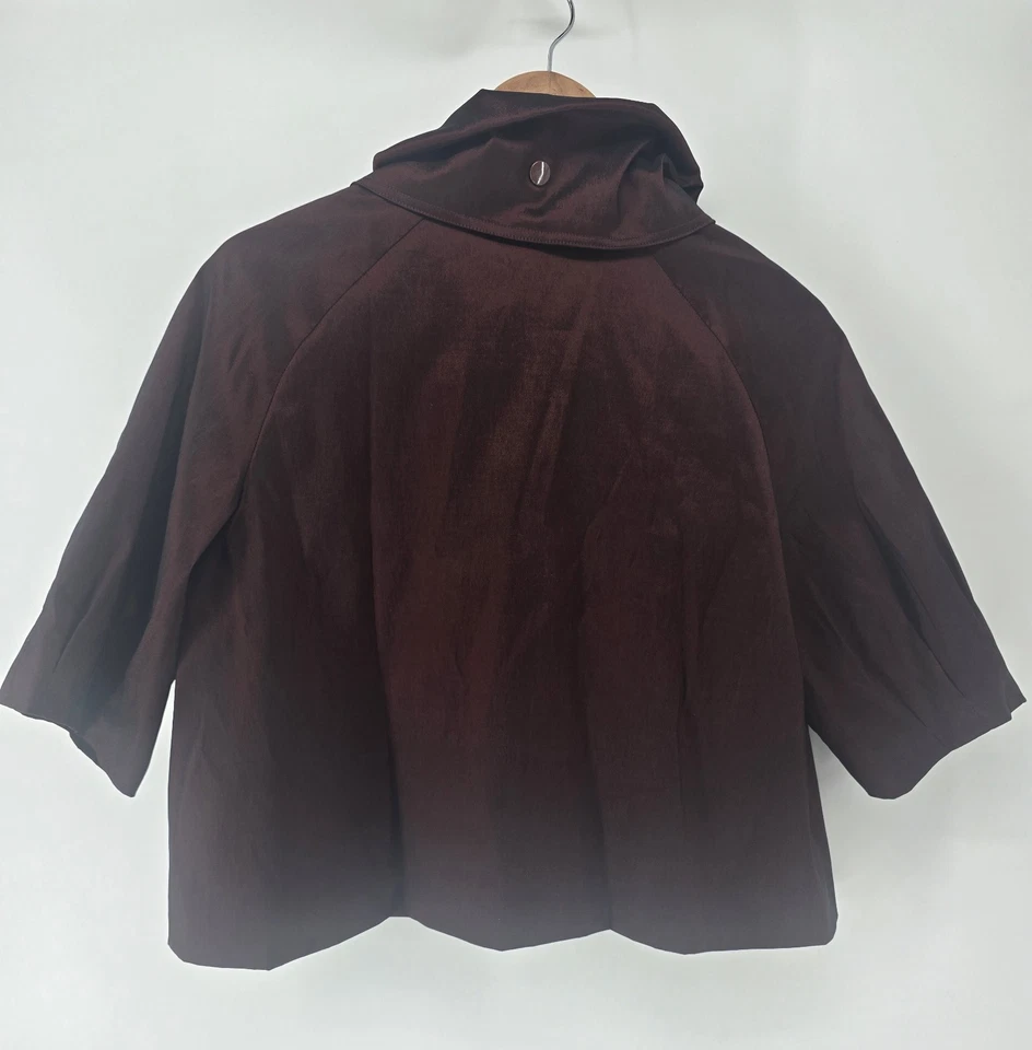 Samuel Dong Mujer Elegante Brillante Granate Texturizado Cremallera Completa Chaqueta Abrigo Grande Foto 4 de 4