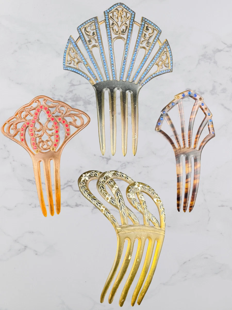 1920s Flapper Girl Art Deco Celluloid Hair Comb Blue Rhinestones Elegant Formal Art Deco Blue Vintage Hair Accessories for sale | eBay main image 3