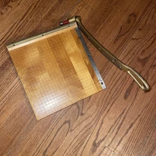 Ingento No. 4 Guillotine Paper Cutter 12" Hardwood Cast Iron Handle Vintage