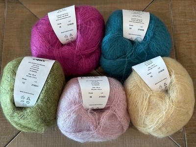 Cas Kid Seta Yarn Lace Fingering Pink Mossy Green Turquoise Tan Mohair Silk 300y