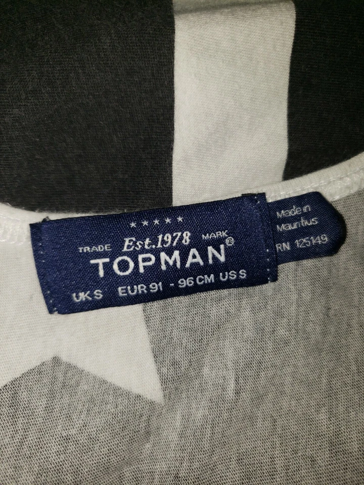 Camiseta sin mangas Topshop pequeña para hombre estrella y rayas blanco y negro EE. UU. 4 de julio América Foto 4 de 4