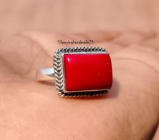 Red Coral Solid 925 Sterling Silver Statement Handmade Ring, All Size M1602