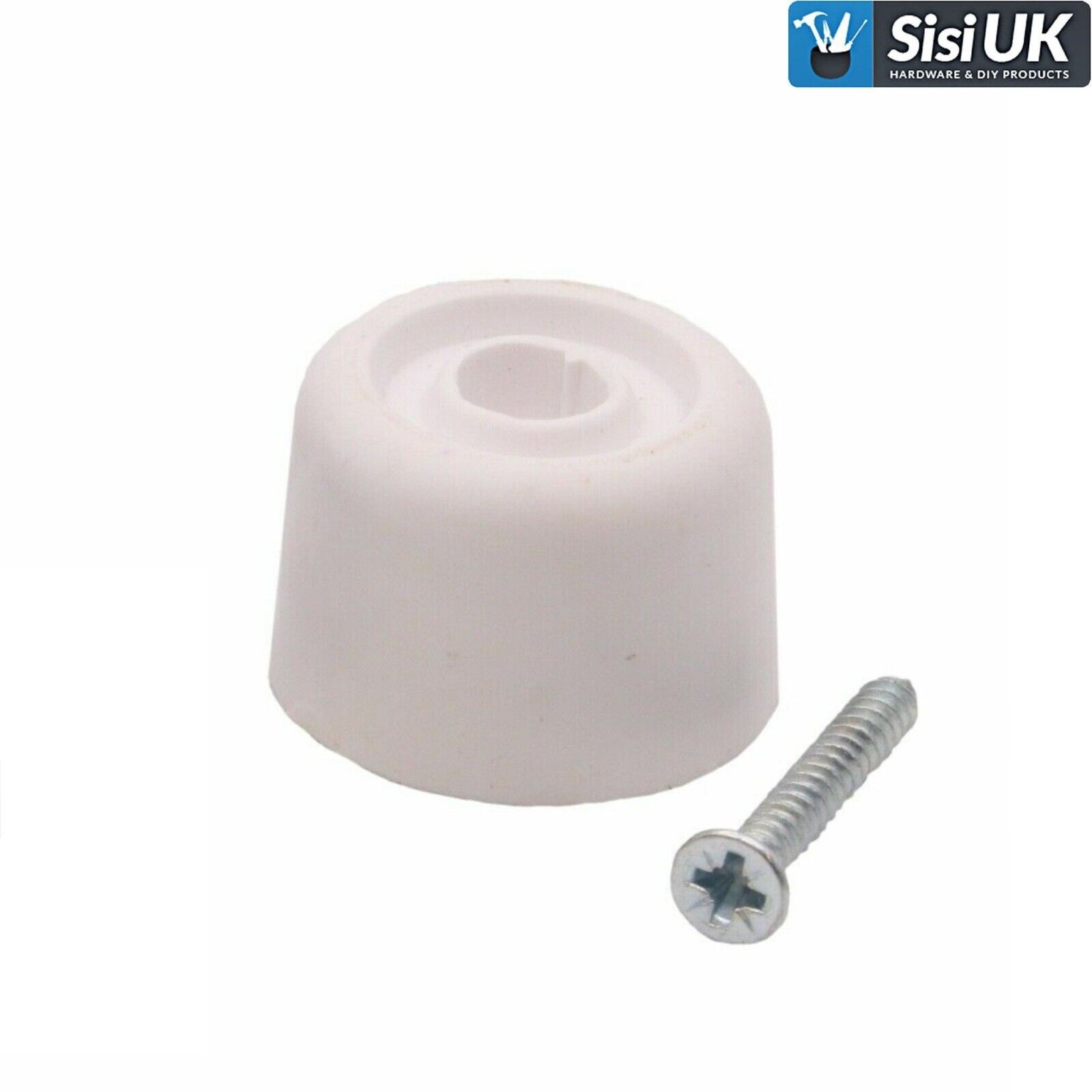4x Rubber Door Stopper White or Black 28mm - Includes Screws - Stops Stopper