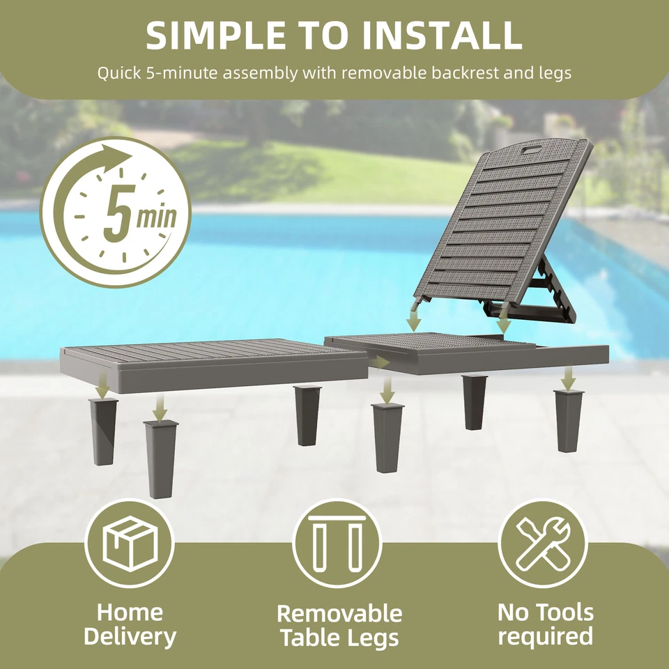 Sillas de playa ajustables para patio chaise salón 2 piezas con cojín suave impermeables Foto 4 de 4