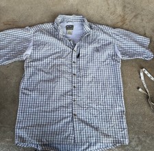Drake Clothing Mens Medium Blue Flannel Button up Shirt Short Sleeve Vented Pits