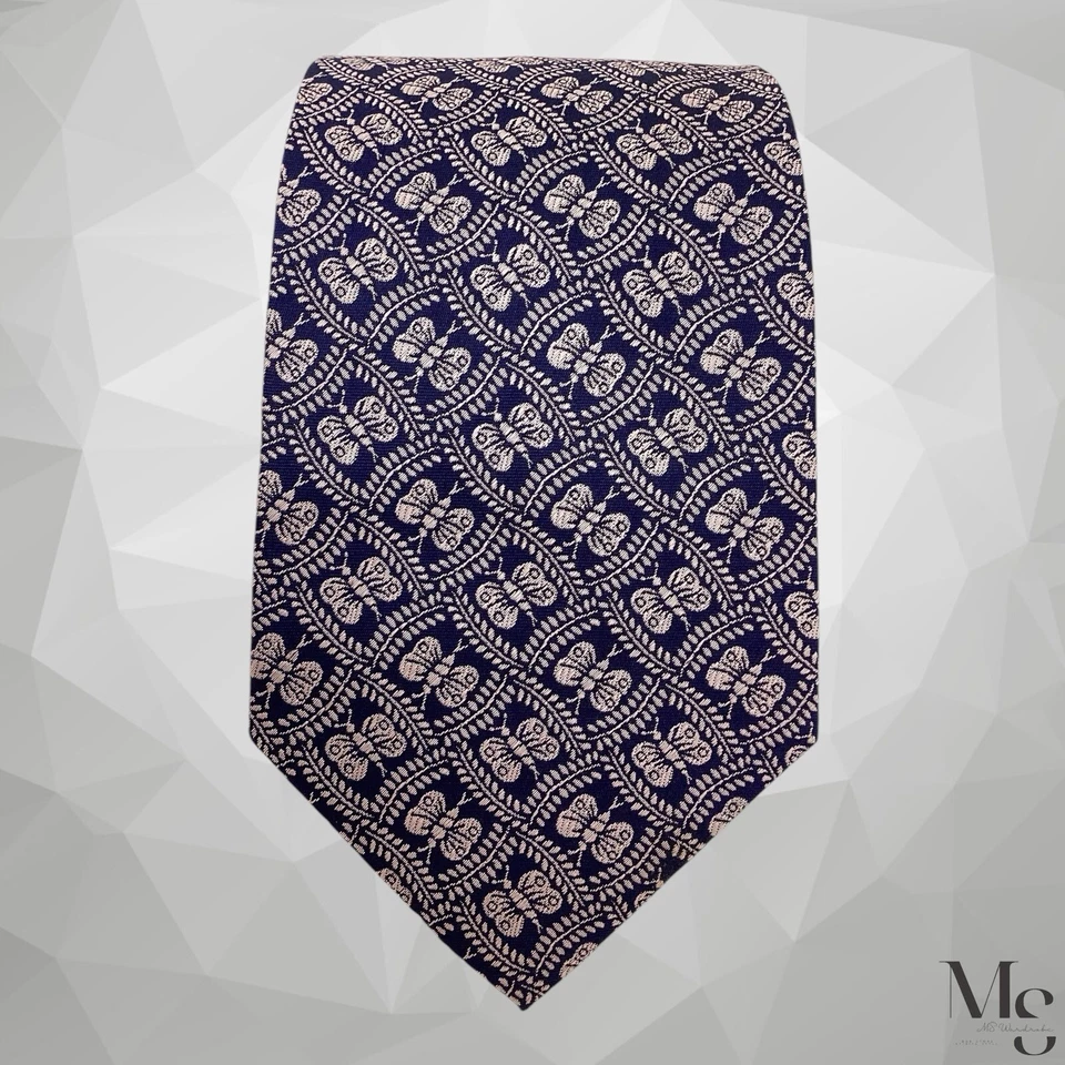 Corbata de seda BOTTEGA VENETA púrpura pastel estampado mariposa Italia con: 3,75" EX CD Foto 3 de 4