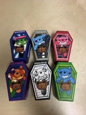 NEW! LOT OF 6 DEDDY BEARS IN COFFINS 5” PLUSH +  2 MYSTERY PLUSH S2 CLIP ONS!