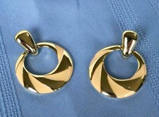 Ornate Gold Tone  Very Light Salmon Enamel Finished Hoop Post Earrings