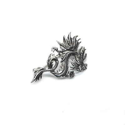 Handarbeit Sterling Silber Brosche Drache echt massiv gepunzt 925 Kaiserin