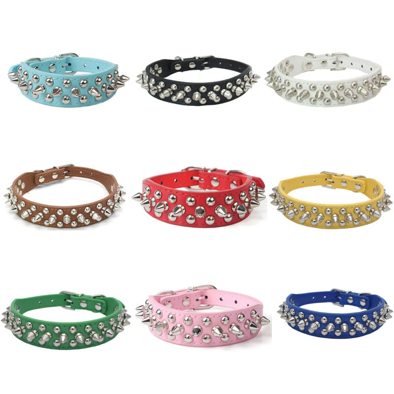 Classic Spiked Studded Rivet Dog Collar Adjustable Soft Leather Puppy Cat Collar - Image 3 of 4