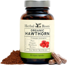 Organic Hawthorn Berry Capsules  Extra Strength 1,200Mg per Serving  60 Veg...